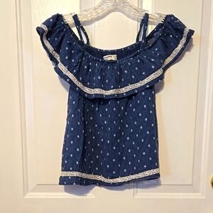 Abercrombie Kids, Top, Shirt, Off The Shoulder, Child's 9/10, Lace Trim, Blue